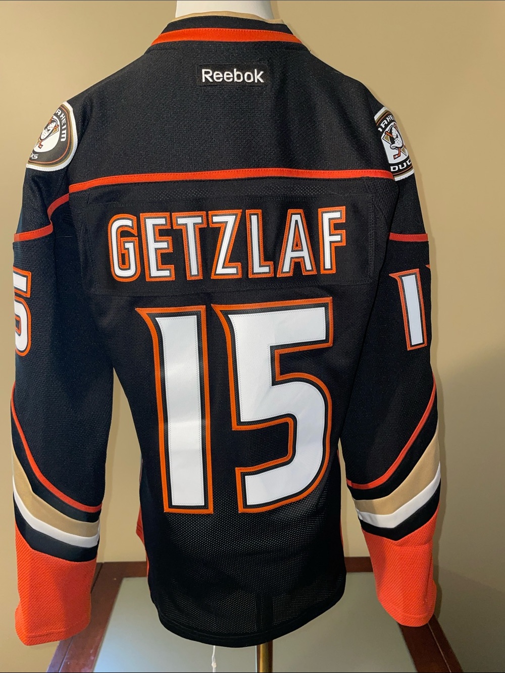 Reebok Anaheim Ducks Captain NHL Jersey - Black, Orange & White - Picture 3 of 7